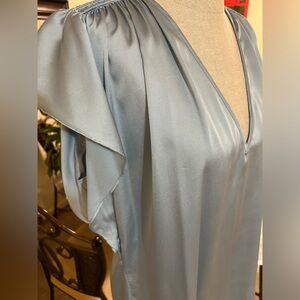 White House Black Market ice blue satin blouse
